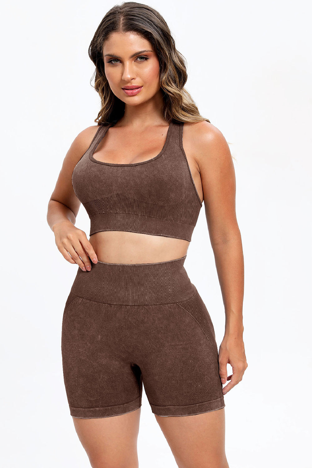 3 Piece Washed Square Neck Wide Strap Active Set 