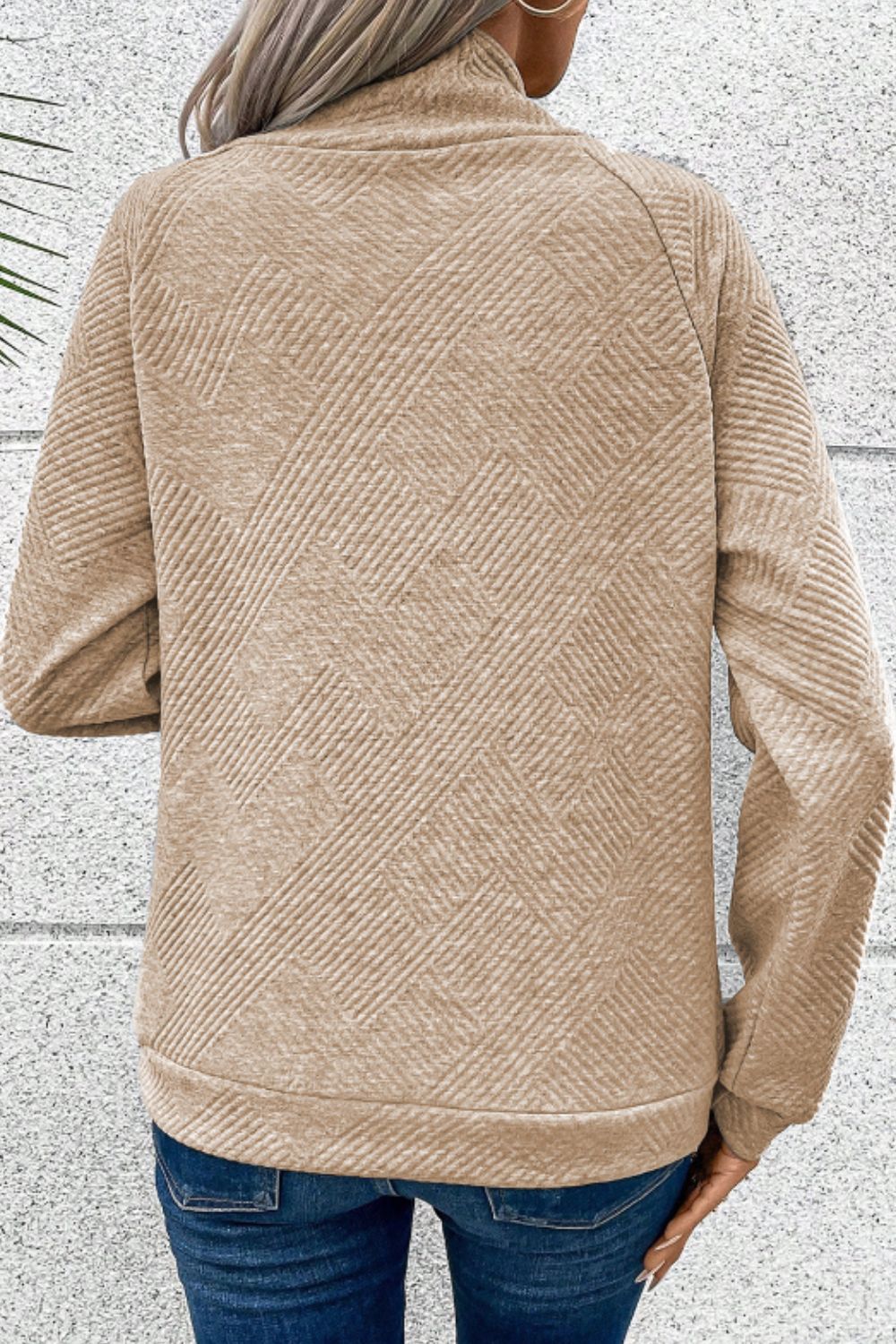 Textured Turtleneck Long Sleeve Sweatshirt 