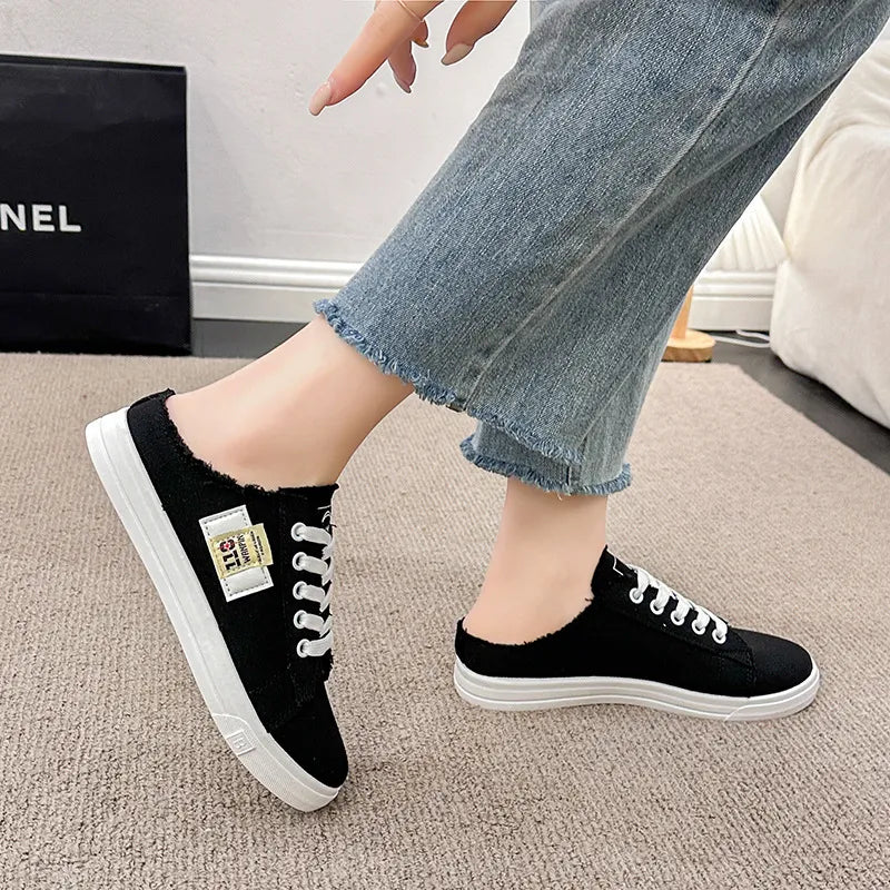Frayed Hem Lace Up Canvas Sneakers 