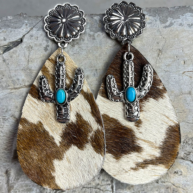 Turquoise Cactus Dangle Earrings 