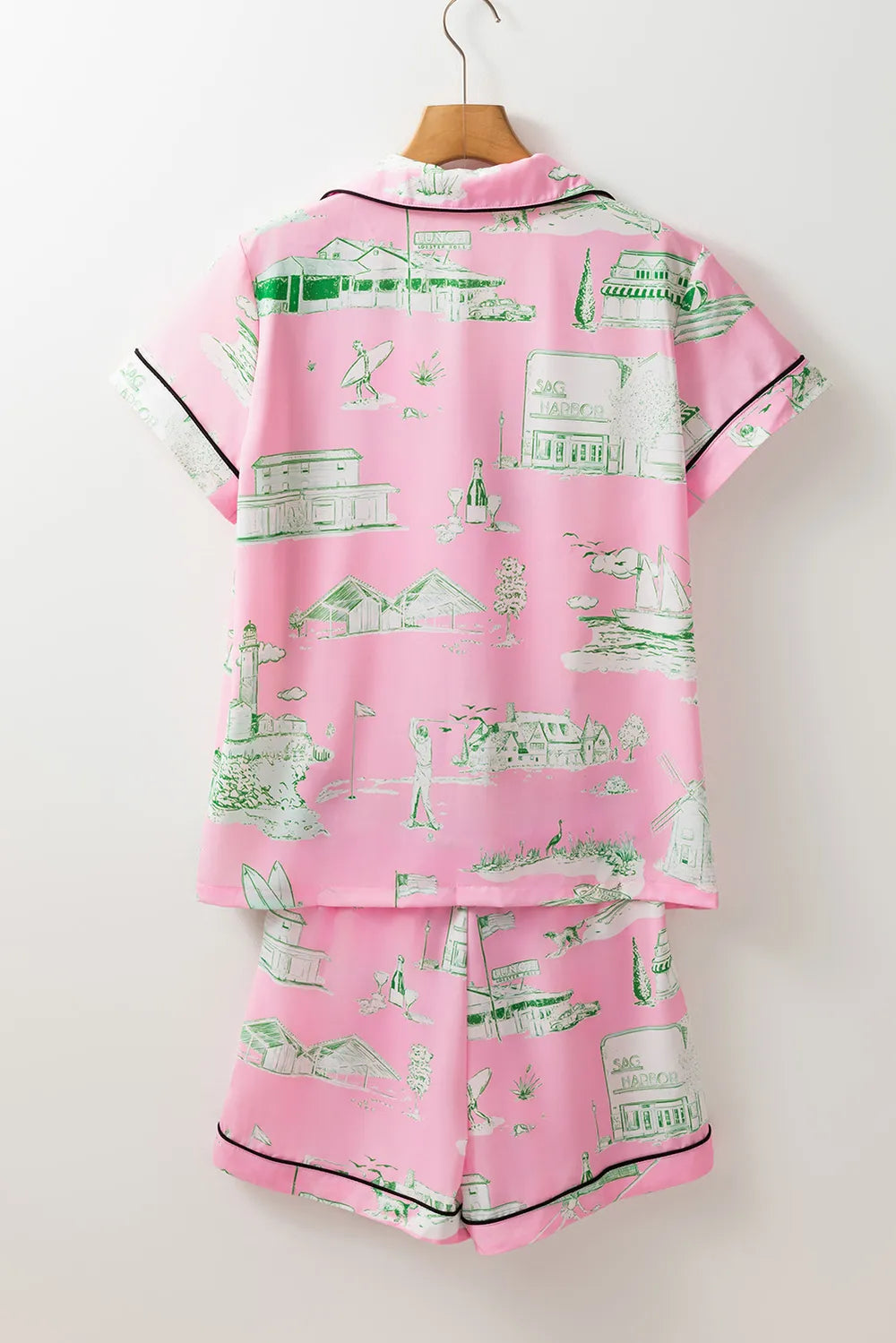Collared Neck Printed Top and Drawstring Shorts Lounge Set Lingerie & Nightwear