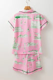 Collared Neck Printed Top and Drawstring Shorts Lounge Set Lingerie & Nightwear