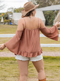 Plus Size Frill Square Neck Long Sleeve Blouse 