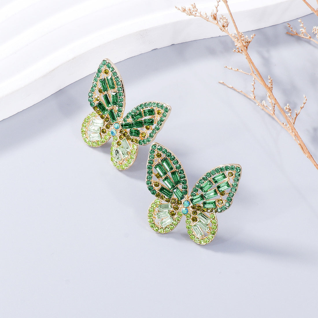 Alloy Inlaid Rhinestone Butterfly Earrings 