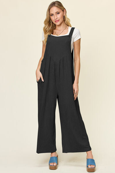 Double Take Full Size Texture Sleeveless Wide Leg Overall 