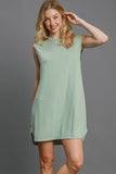Umgee Round Neck Sleeveless High-Low Curved Hemline Mini Dress 