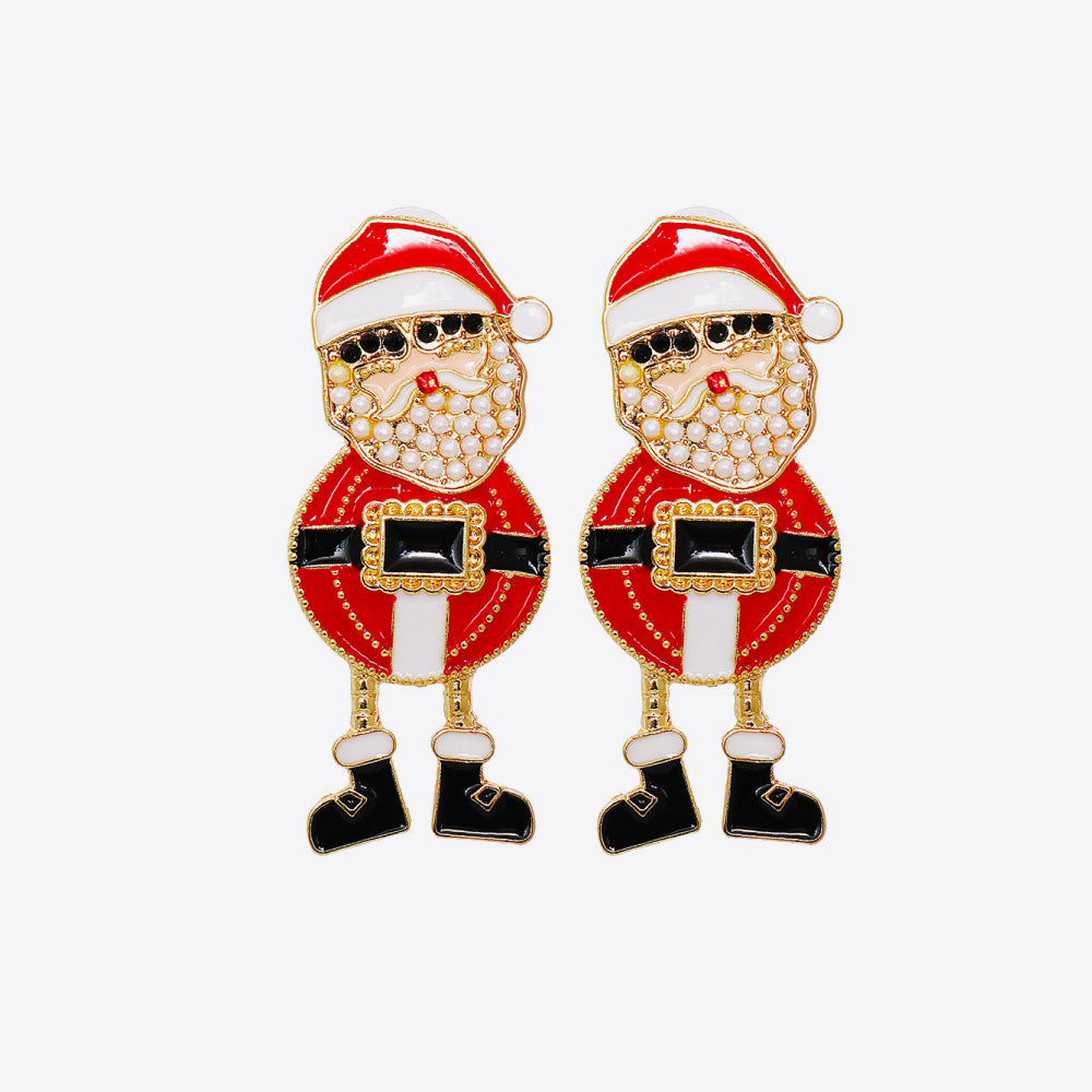 Rhinestone Alloy Santa Earrings 