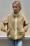 Double Take Snap Down Contrast Fleece Jacket with Pockets 