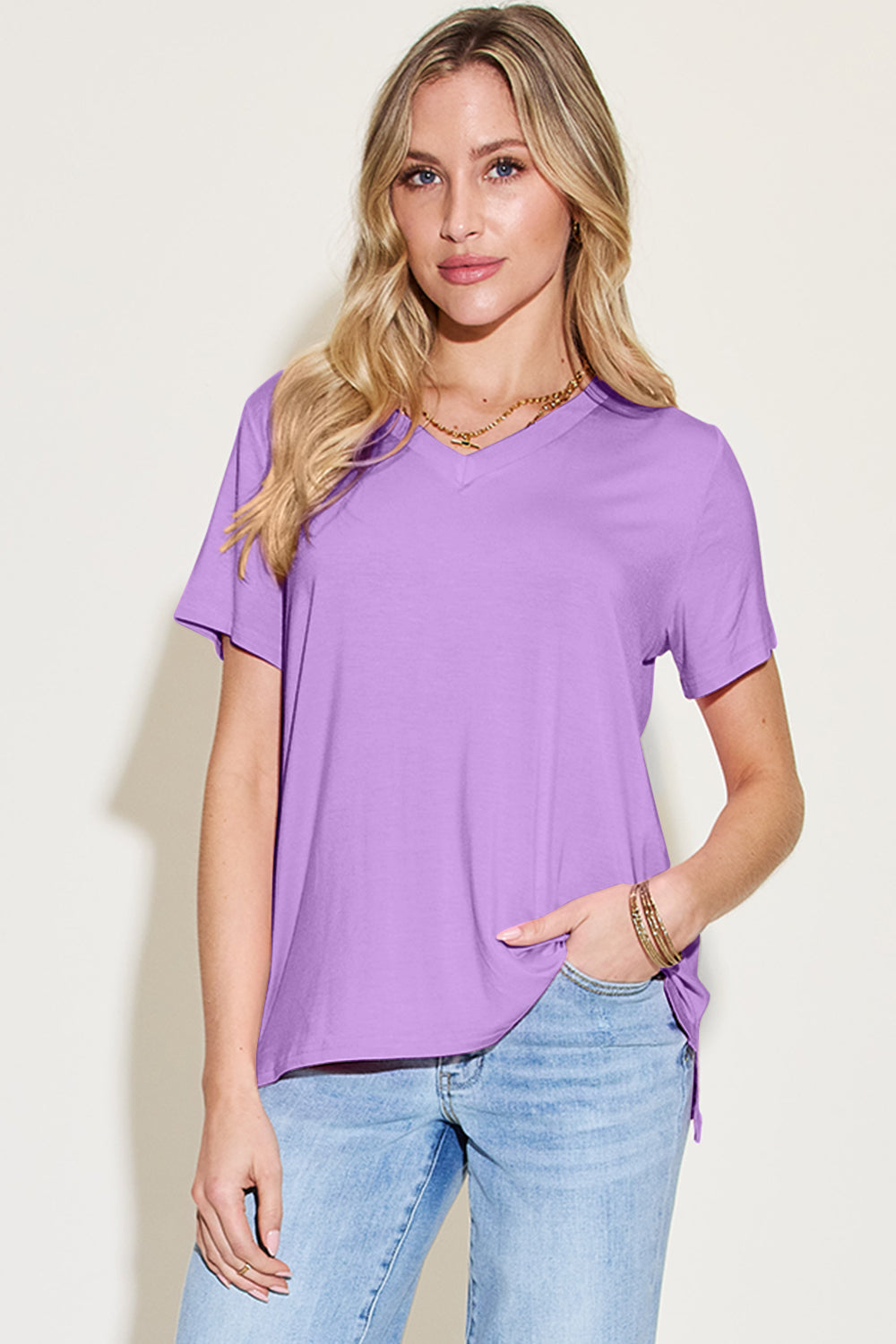 Basic Bae Bamboo Full Size V-Neck High-Low T-Shirt 