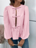 Ivy Lane Peplum Tied Long Sleeve Blouse 