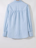 Stripe Shirred Detail Half Placket Collared Long Sleeve Shirt 