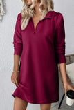 Double Take Textured Quarter Zip Long Sleeve Dress 