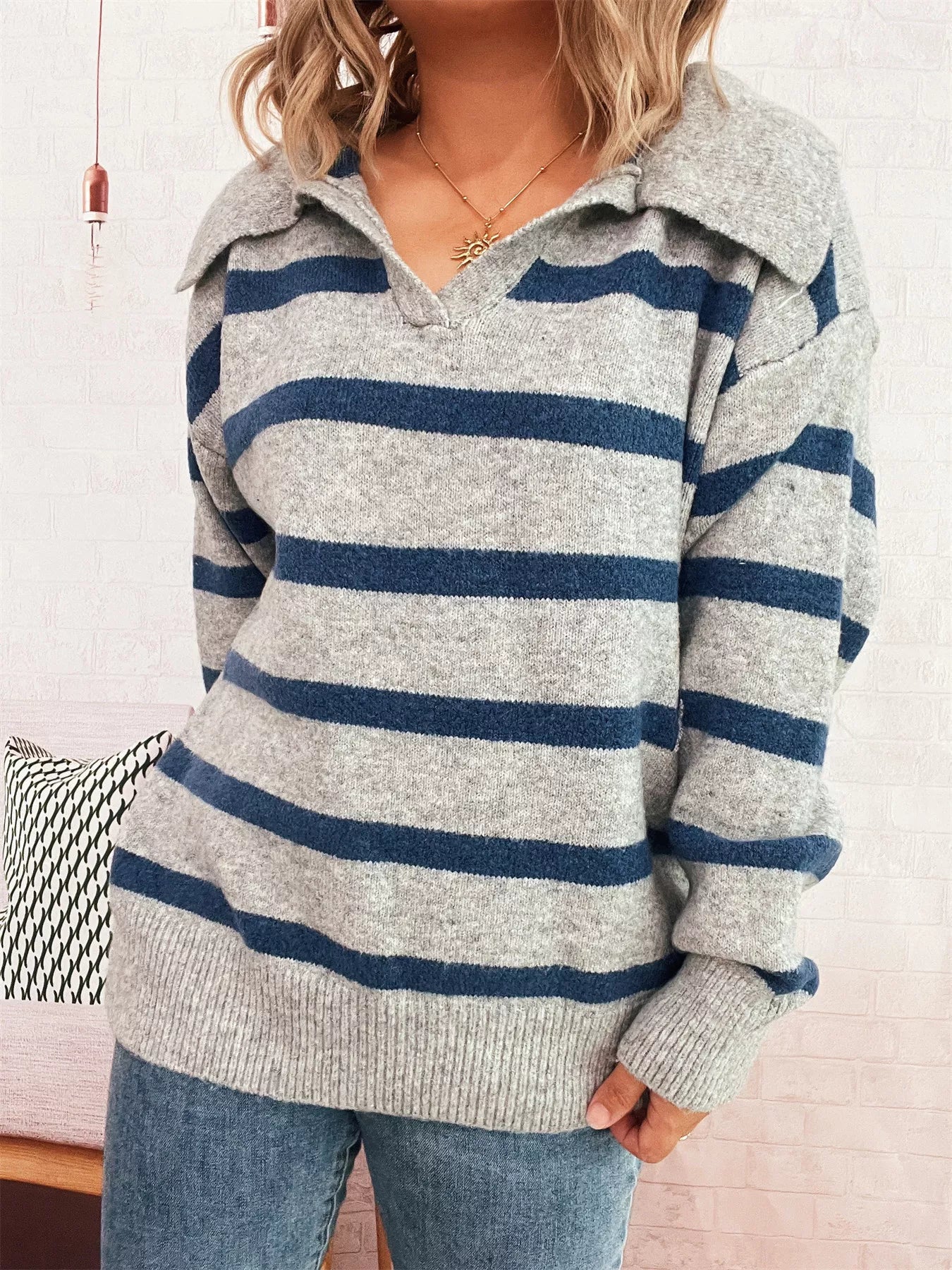 Striped Dropped Shoulder Sweater 