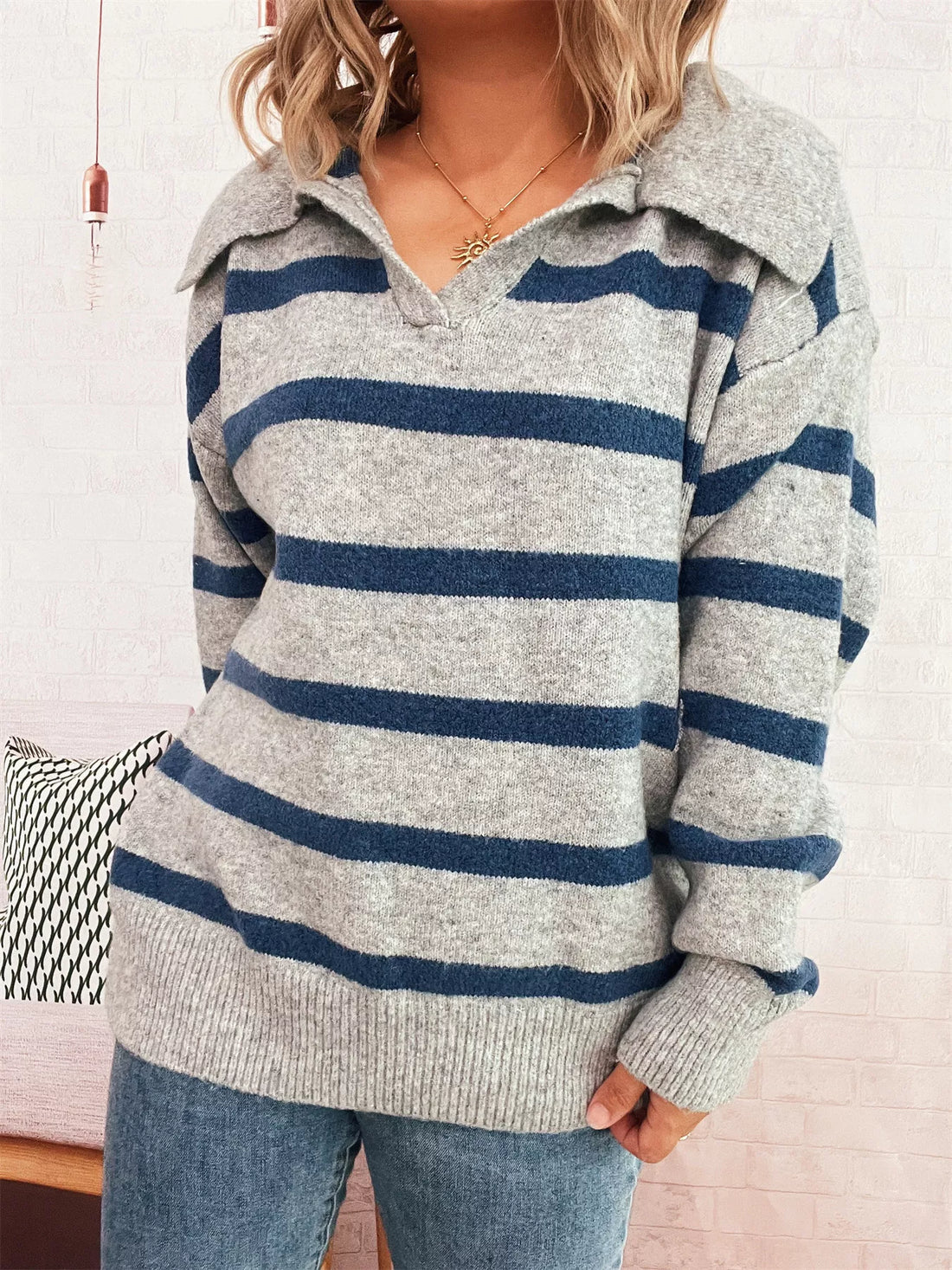 Striped Dropped Shoulder Sweater 