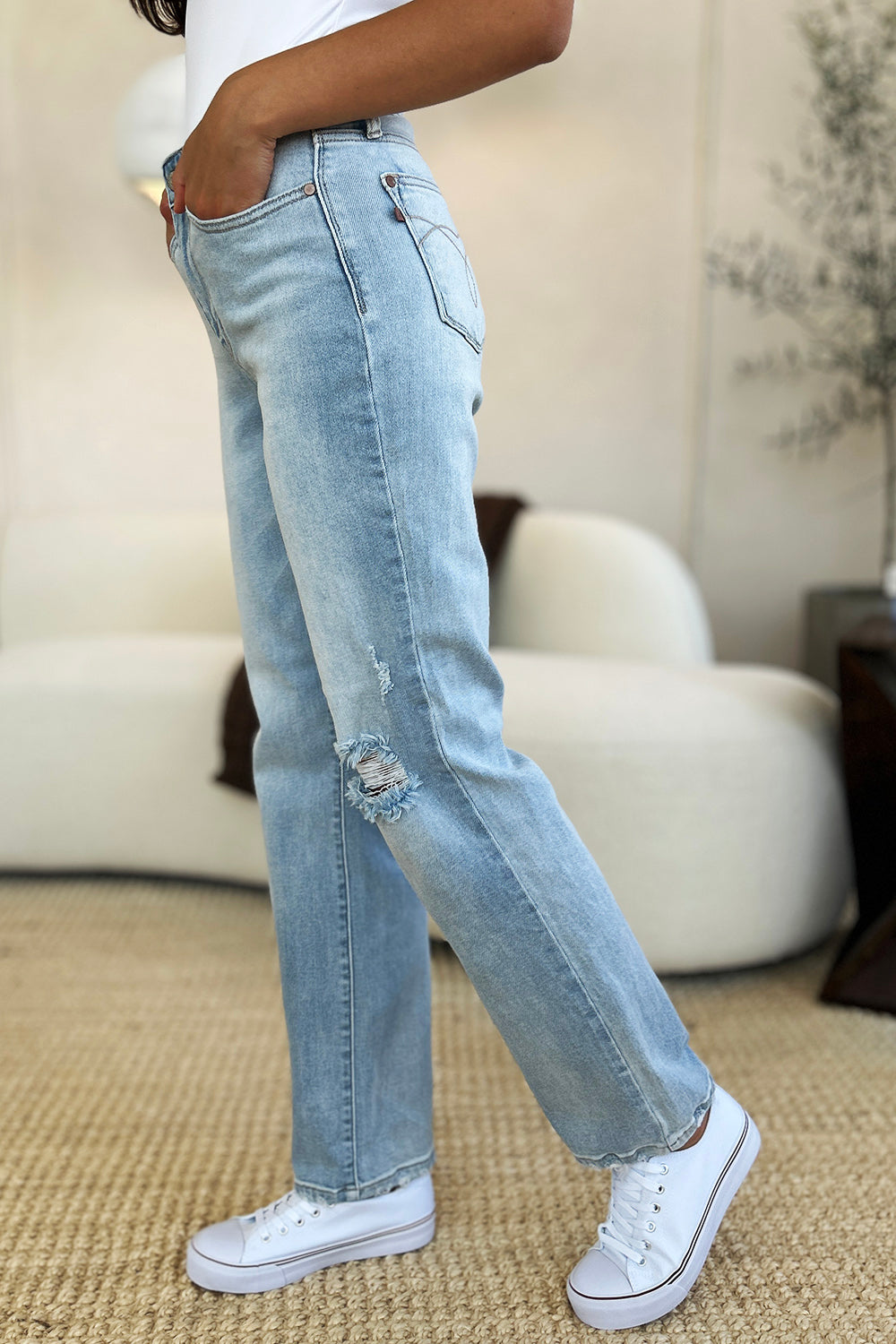 Judy Blue Full Size High Waist Distressed Straight Jeans 