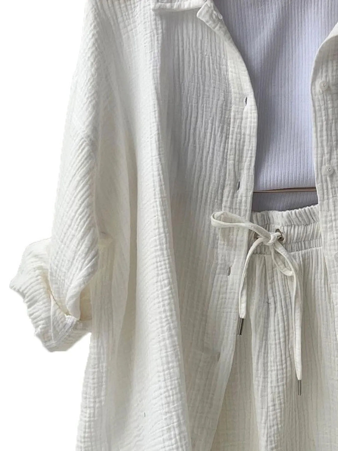 Textured Button Up Shirt and Shorts Set Two Piece Dresses