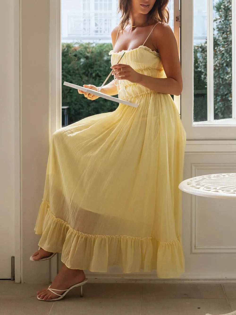 Devine Frill Ruffled Hem Midi Cami Dress 