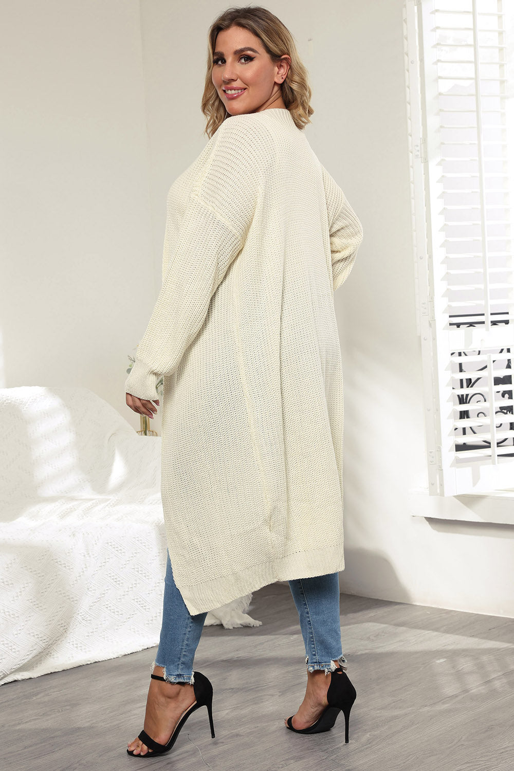 Plus Size Open Front Long Sleeve Cardigan 