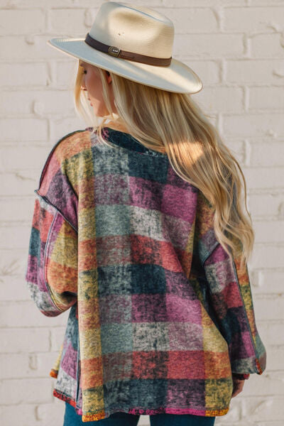 Double Take Full Size Exposed Seam Button Up Fleece Shacket 