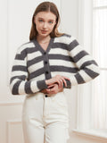 Button Down V-Neck Striped Cardigan 