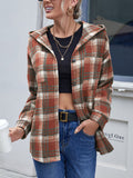 Ivy Lane Plaid Button Up Long Sleeve Hooded Jacket 