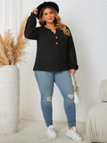 Honey Plus Size Openwork Notched Button Front Blouse 