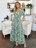 Double Take Full Size Printed Drawstring Short Sleeve Dress 