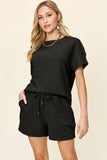 Double Take Full Size Texture Short Sleeve T-Shirt and Drawstring Shorts Set 