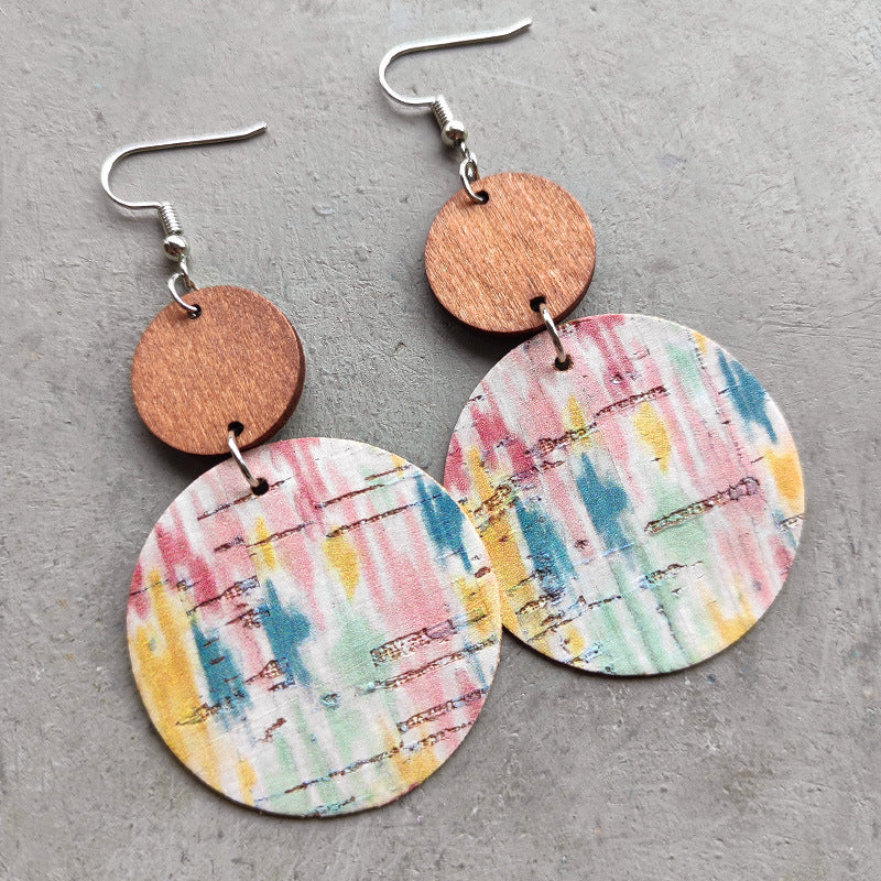 Round Shape Wooden Dangle Earrings 