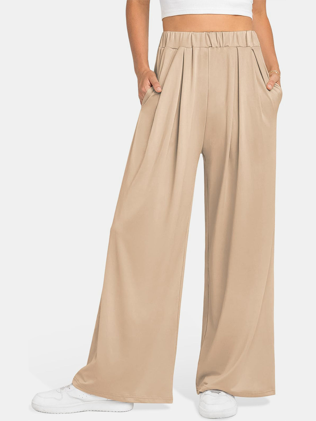 Elastic Waist Wide Leg Pants Pants