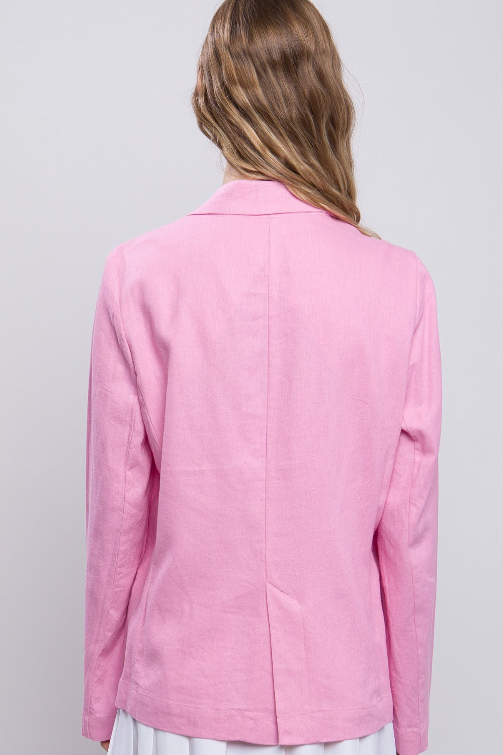 Love Tree One-Button Long Sleeve Linen Blazer 