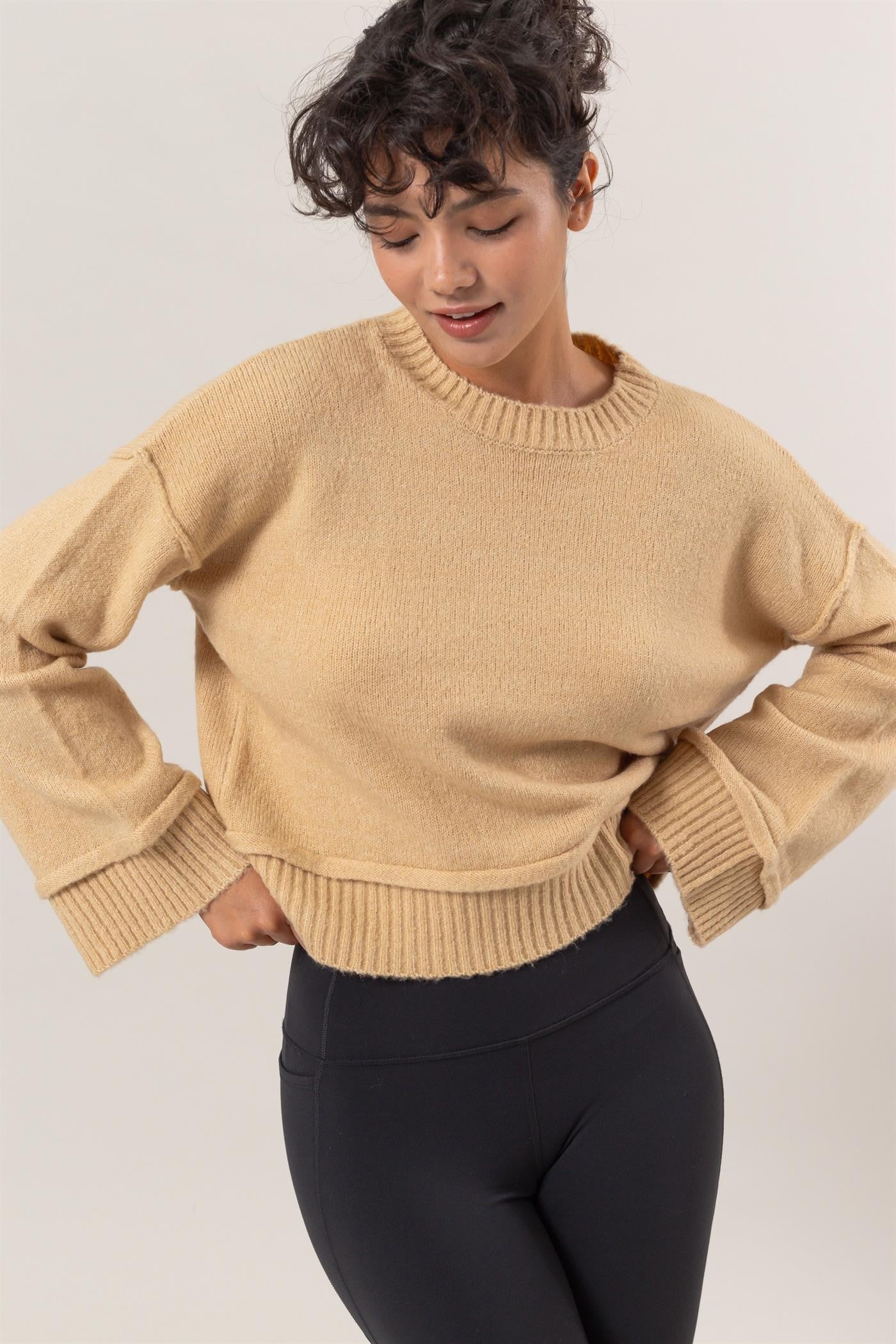HYFVE Round Neck Dropped Shoulder Ribbed Sweater 