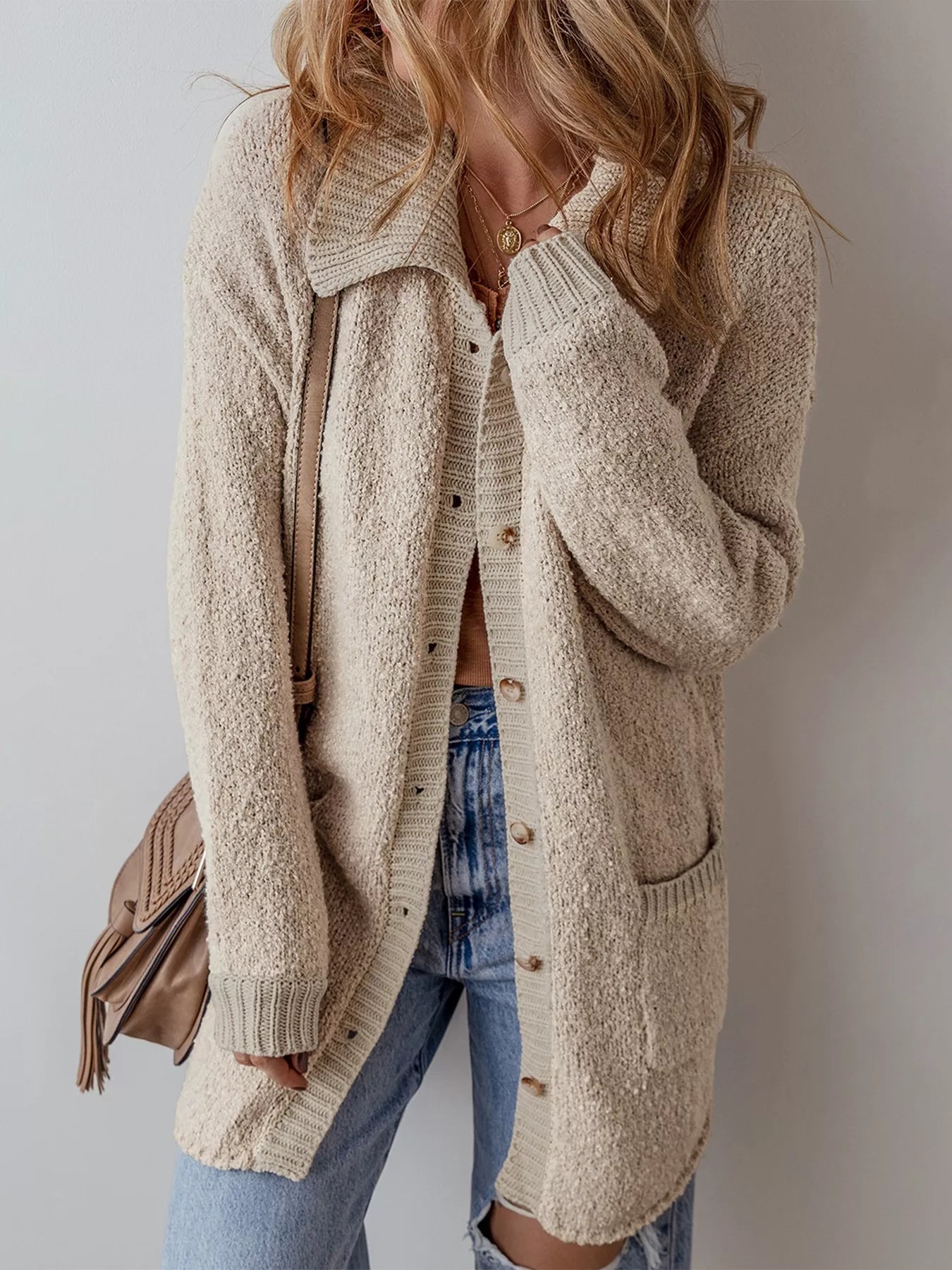 Button-Up Cardigan with Pockets 