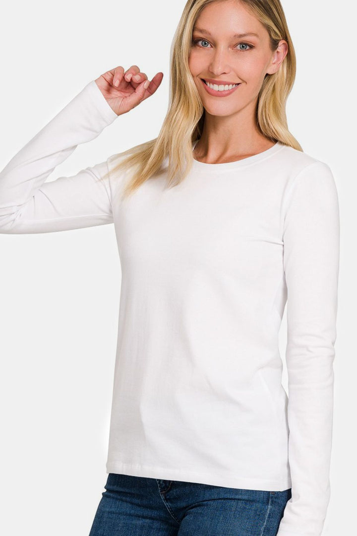 Zenana Full Size Solid Color Round Neck Long Sleeve T-Shirt 