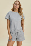 Double Take Full Size Texture Short Sleeve Top and Shorts Set 