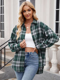 Mandy Pocketed Plaid Collared Neck Long Sleeve Shirt 