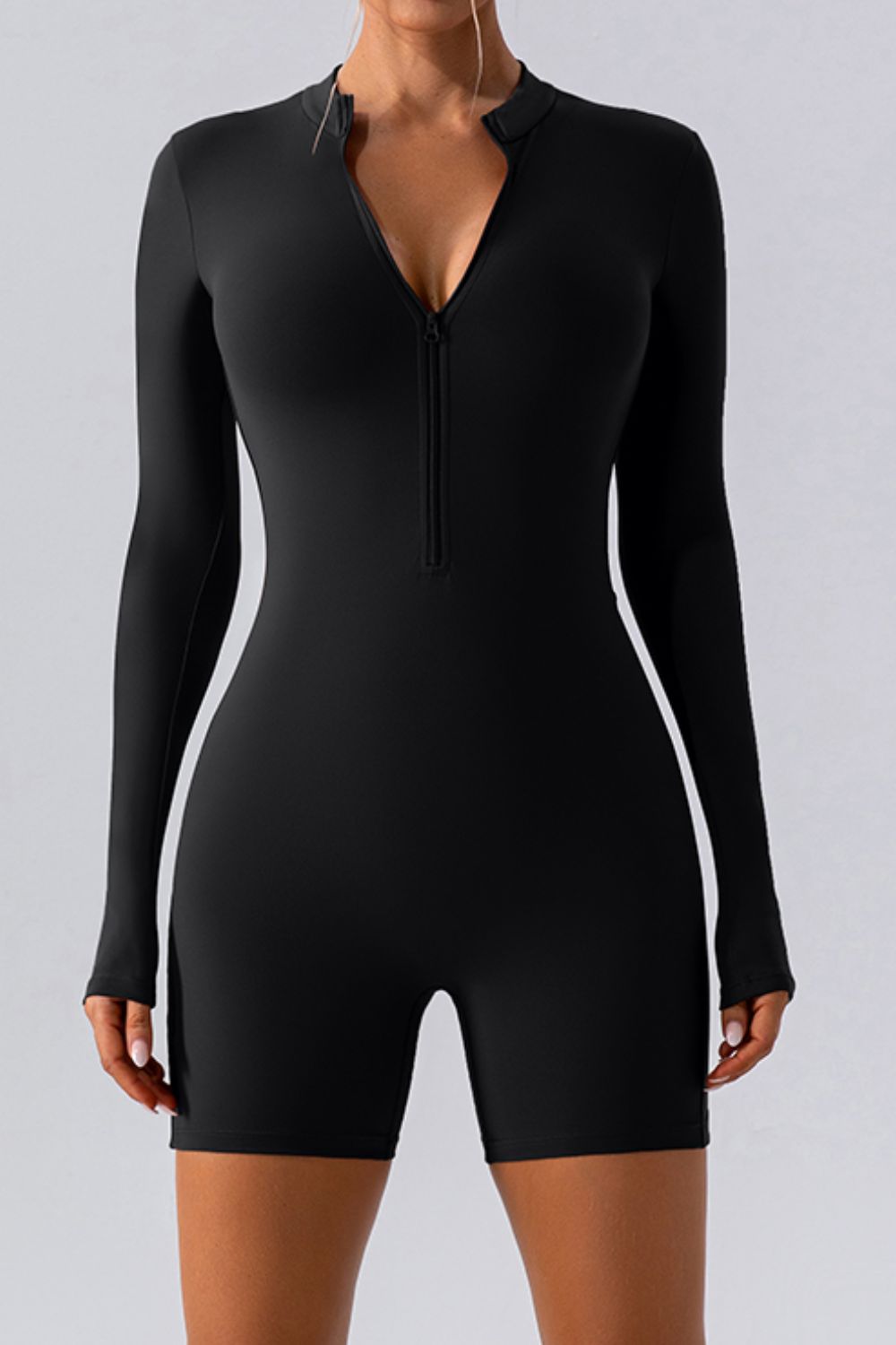 Half Zip Long Sleeve Active Romper 