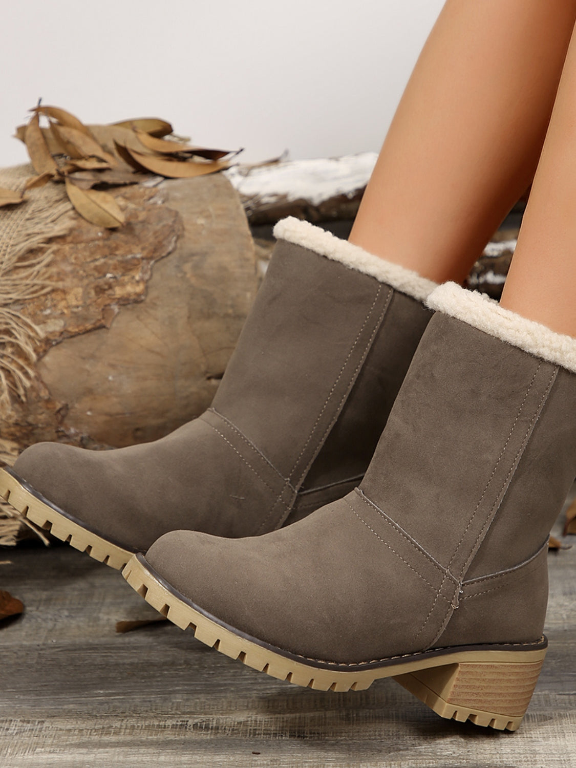 Thermal Fuzzy Block Heel Boots 