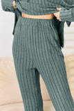 Basic Bae Full Size Ribbed Drawstring Hooded Top and Straight Pants Set 