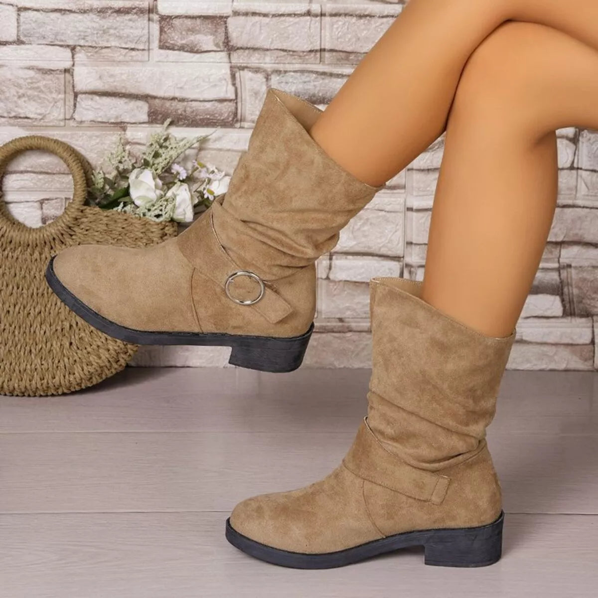 Round Toe Block Heels Boots 