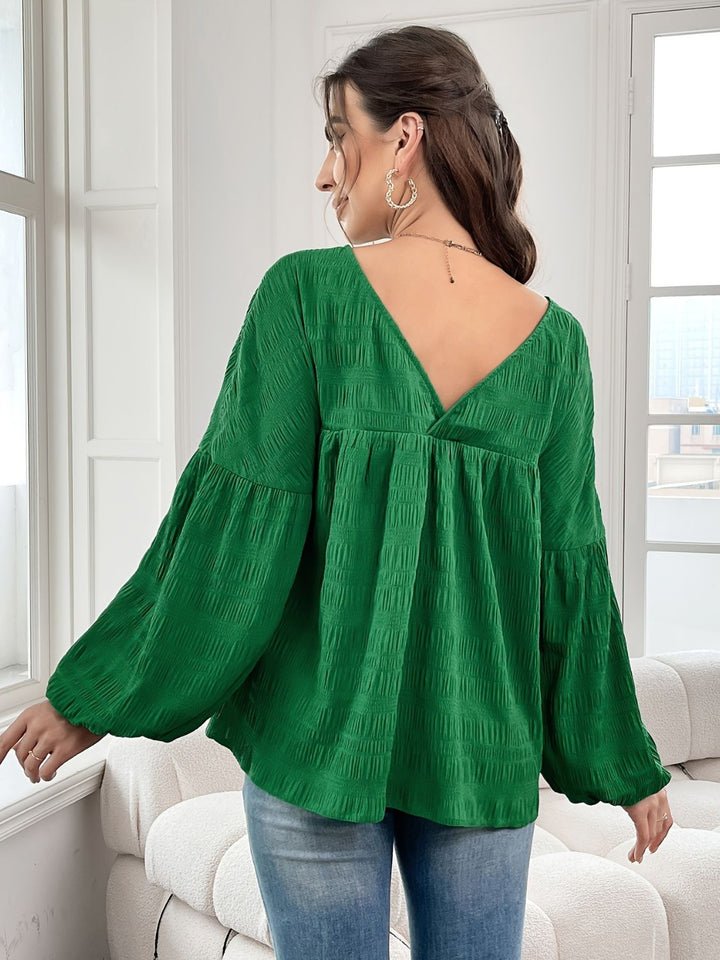 Plus Size Texture V-Neck Long Sleeve Top 