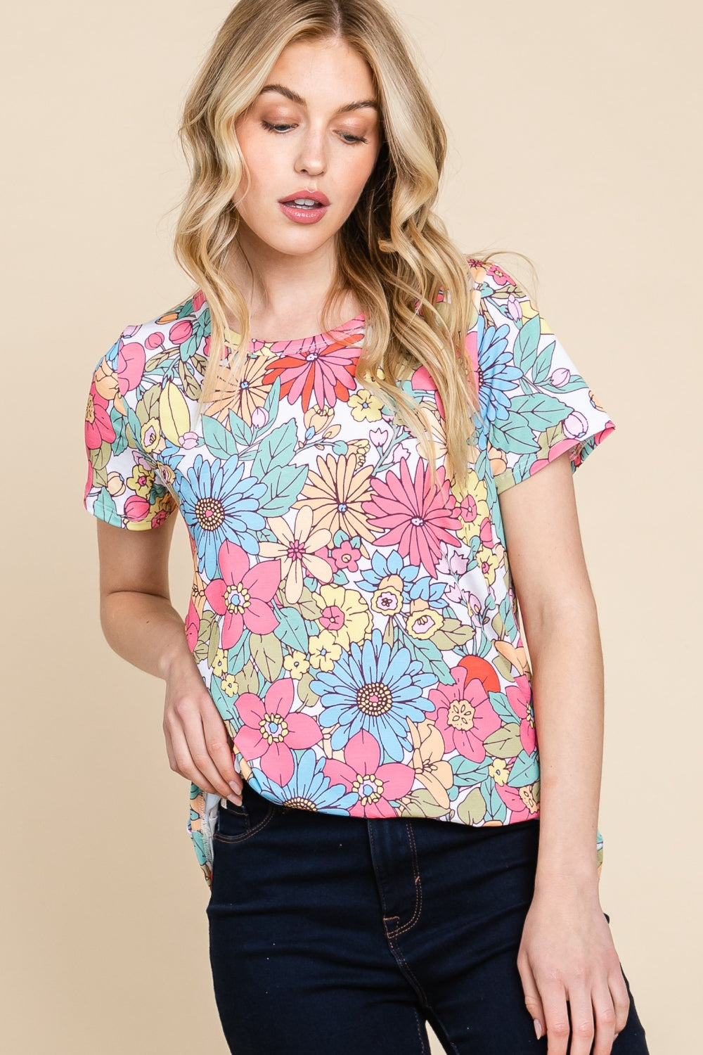 BOMBOM Floral Short Sleeve T-Shirt 