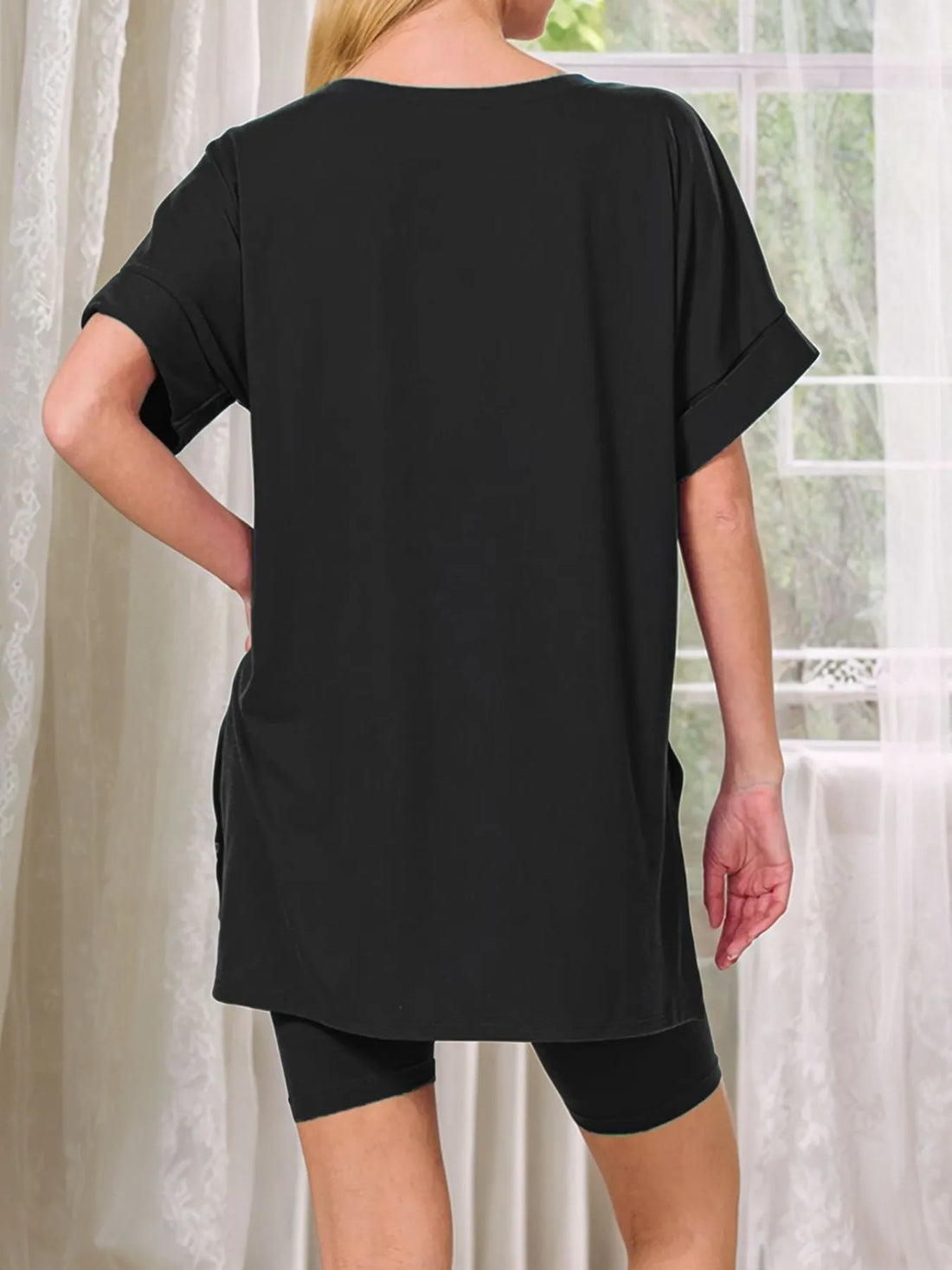 V-Neck High-Low T-Shirt and Shorts Set Two Piece Dresses