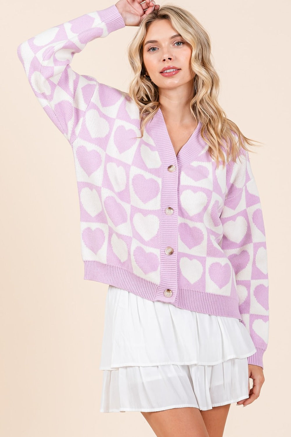 Mittoshop Checkered Heart Button Down Cardigan 