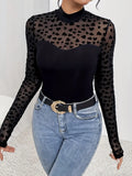 Heart Mock Neck Long Sleeve T-Shirt 