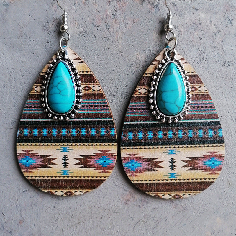 Artificial Turquoise Geometric Teardrop Earrings 
