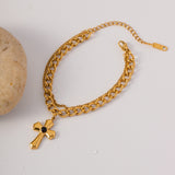 Stainless Steel Imitation Gemstone Cross Shape Pendant Bracelet 