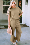 Double Take Full Size Texture Short Sleeve Top and Pants Set 