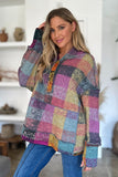 Double Take Full Size Plaid Dropped Shoulder Fleece Hoodie 