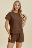 Double Take Full Size Texture Short Sleeve Top and Shorts Set 